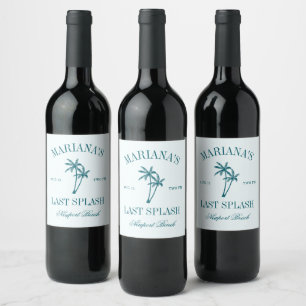 Etiqueta Para Botella De Vino Último chapuzón palmeras azul teal despedida de so