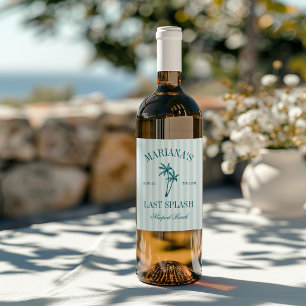 Etiqueta Para Botella De Vino Último chapuzón palmeras azul teal despedida de so