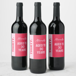 Etiqueta Para Botella De Vino Último cumpleaños número 30 de moda Negrita rosa y