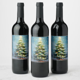 Etiqueta Para Botella De Vino Un alegre árbol de Navidad en un campo nevado