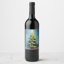 Etiqueta Para Botella De Vino Un alegre árbol de Navidad en un campo nevado