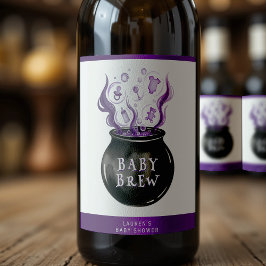 Etiqueta Para Botella De Vino Un bebé prepara Baby Shower de Cauldron Halloween