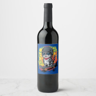 Etiqueta Para Botella De Vino Un diseño único y divertido con un gato elegante