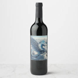 Etiqueta Para Botella De Vino Un dragón asombroso rodeado de nubes