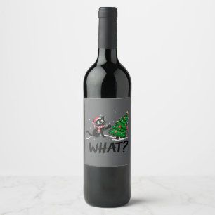 Etiqueta Para Botella De Vino Un gato negro gracioso que le da prisa al gato del