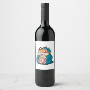 Etiqueta Para Botella De Vino Un hámster divertido que lleva gafas come palomita