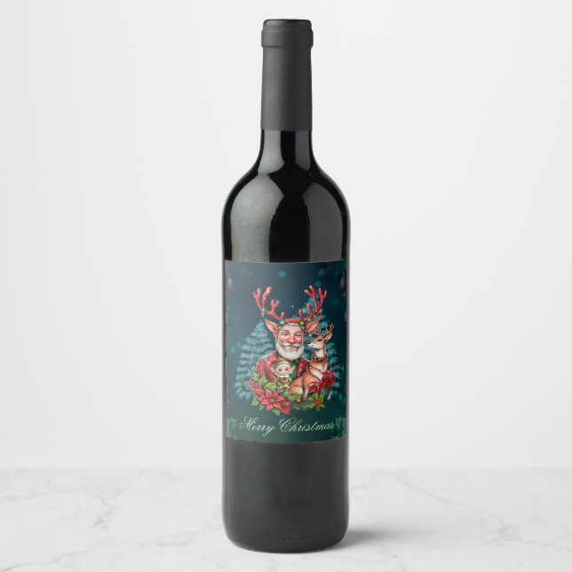Etiqueta Para Botella De Vino Un ilustracion de Navidades caprichosos, (Anverso)