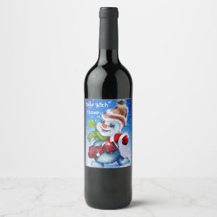 Etiqueta Para Botella De Vino Un muñeco de nieve festivo         