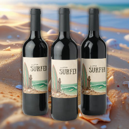 Etiqueta Para Botella De Vino Un pequeño surfista vintage Baby Shower