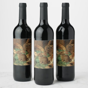 Etiqueta Para Botella De Vino Una madre conejo y su joven por Alfred Barber