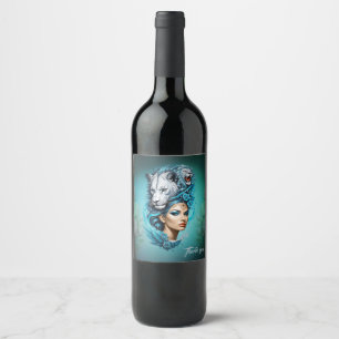 Etiqueta Para Botella De Vino Una mujer cautivadora con una majestuosa cabeza de