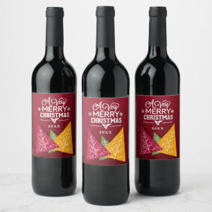 Etiqueta Para Botella De Vino Una Navidad muy feliz Árboles Estilizados Edit