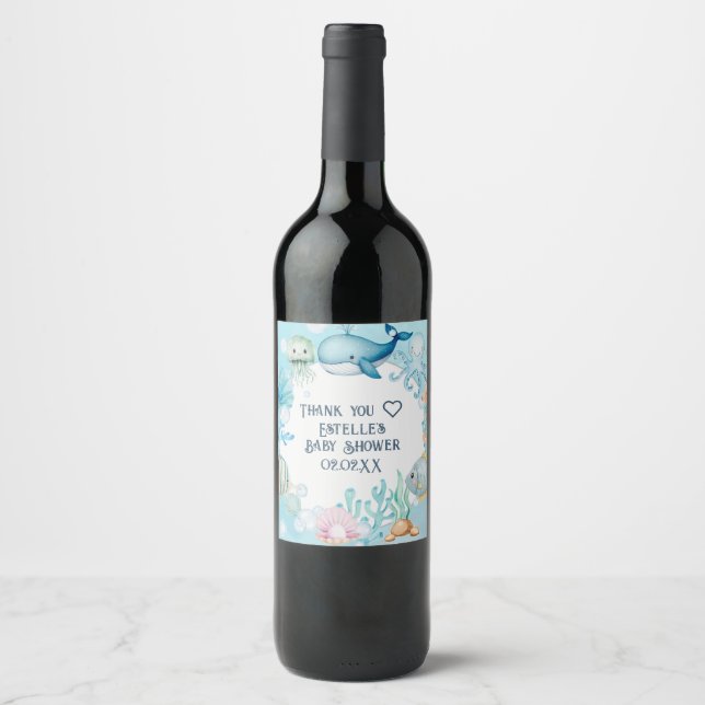 Etiqueta Para Botella De Vino Under the Sea Baby Shower (Anverso)