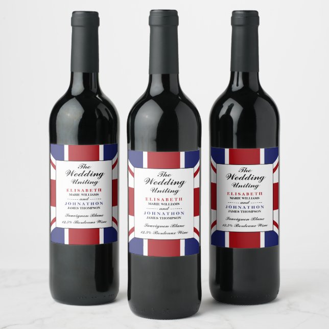 Etiqueta Para Botella De Vino Union Jack Flag Boda británico (Botellas)