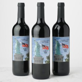 Etiqueta Para Botella De Vino USA 250 American Flag Statue of Liberty Monogram 