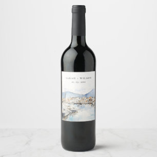 Etiqueta Para Botella De Vino Ushuaia, Argentina Paisaje Acuarela Boda