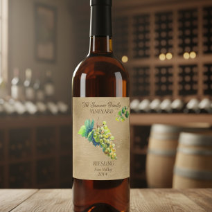 Etiqueta Para Botella De Vino Uvas Blancas de Viñedo Vintage Personalizadas