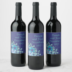 Etiqueta Para Botella De Vino Uvas de vino Flores personalizadas Azul blanco roj