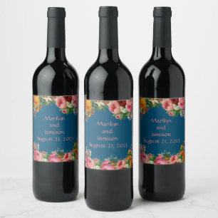 Etiqueta Para Botella De Vino Uvas de vino Flores personalizadas Blanco Rojo