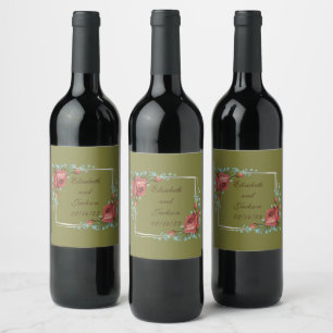 Etiqueta Para Botella De Vino Uvas de vino Flores personalizadas Blanco Rojo