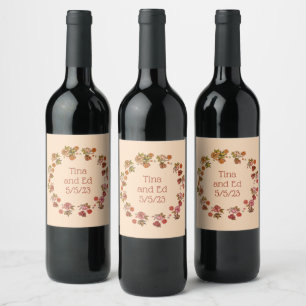 Etiqueta Para Botella De Vino Uvas de vino Flores personalizadas Blanco Rojo