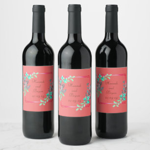 Etiqueta Para Botella De Vino Uvas de vino flores personalizadas verde naranja