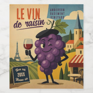 Etiqueta Para Botella De Vino Uvas francesas cordial casero rojo de mediados de