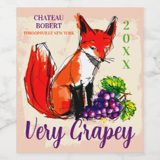 Etiqueta Para Botella De Vino Uvas moradas artísticas de zorro personalizadas ca