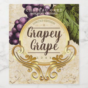 Etiqueta Para Botella De Vino Uvas vintage doradas falsas elaboración de vino ca
