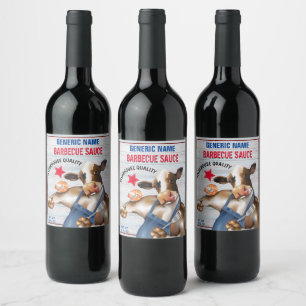 Etiqueta Para Botella De Vino Vaca Asando Camarones Salsa de Barbacoa Casera