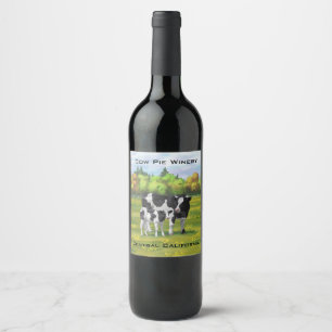 Etiqueta Para Botella De Vino Vaca Holstein y ternera en salsa de verano