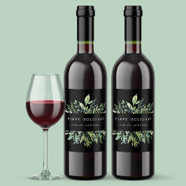 Etiqueta Para Botella De Vino Vacaciones felices de la vegetación de invierno