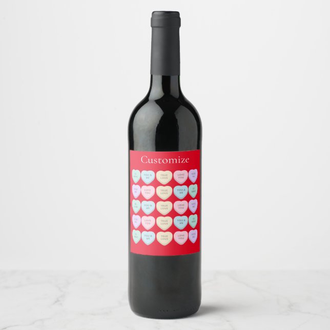 Etiqueta Para Botella De Vino Valentine Candy Hearts Thunder_Cove (Anverso)