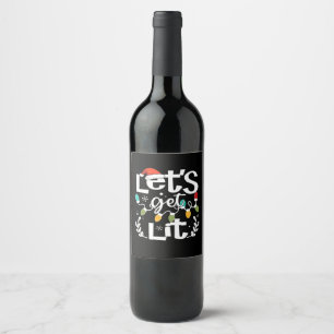Etiqueta Para Botella De Vino Vamos a beber luz de Santa Hat Navidades