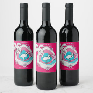 Etiqueta Para Botella De Vino Vamos a Flamingle Flamenco Tropical Cumpleaños 60