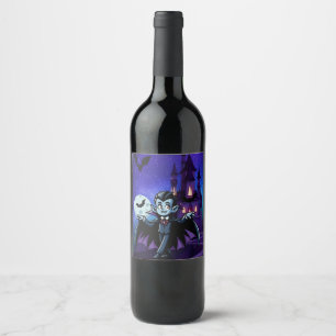 Etiqueta Para Botella De Vino Vampión de Halloween, caprichoso