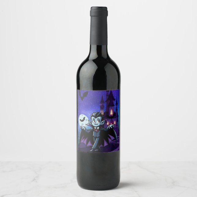 Etiqueta Para Botella De Vino Vampión de Halloween, caprichoso (Anverso)