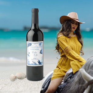 Etiqueta Para Botella De Vino vaquera costera azul