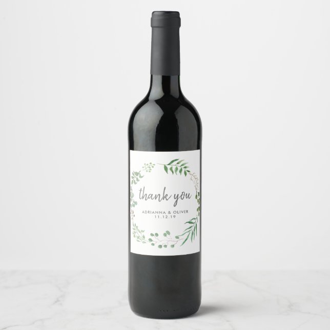 Etiqueta Para Botella De Vino Vegetación botánica | Hoja | Boda Gracias (Anverso)