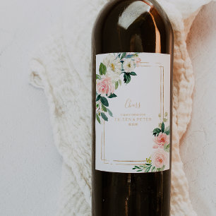 Etiqueta Para Botella De Vino Vegetación y Boda Geométrica Elegante de Oro