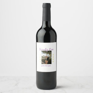 Etiqueta Para Botella De Vino veintiuno foto cumpleaños rosa morado niña niño no