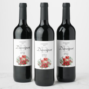 Etiqueta Para Botella De Vino Velas y Poinsettia