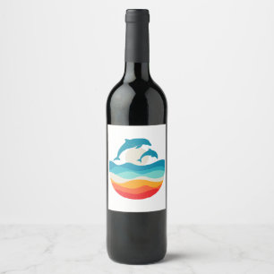 Etiqueta Para Botella De Vino Verano Retro Vintage Playa Delfín