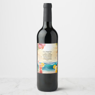 Etiqueta Para Botella De Vino Verano Tropical Fiesta de Playa Luau 21 cumpleaños