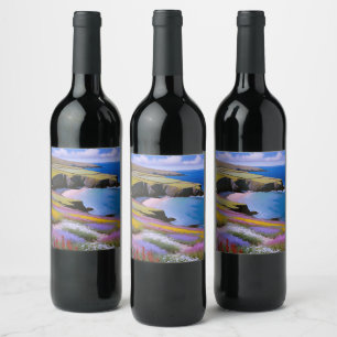 Etiqueta Para Botella De Vino Verdant Cliffs y Azure Waves