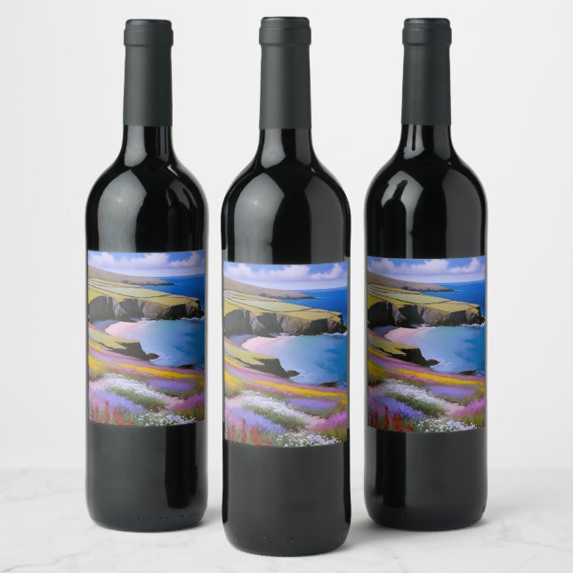 Etiqueta Para Botella De Vino Verdant Cliffs y Azure Waves (Botellas)