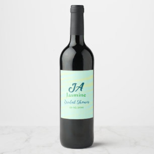Etiqueta Para Botella De Vino Verde azul pastel acuarela ducha de novia nombre d