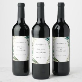 Etiqueta Para Botella De Vino Verde azulada acuarela Boda Favor Gracias