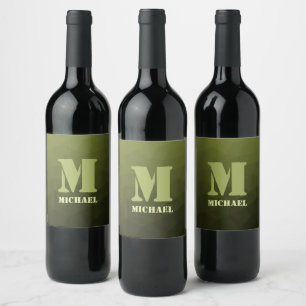 Etiqueta Para Botella De Vino Verde oliva militar estampado geométrico de malla