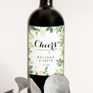 Etiqueta Para Botella De Vino Verdor Boda de la Foliage Botánica Cheers